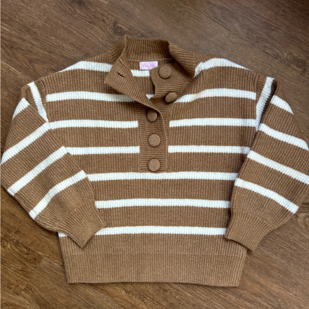Pink Lily Striped Polo Sweater